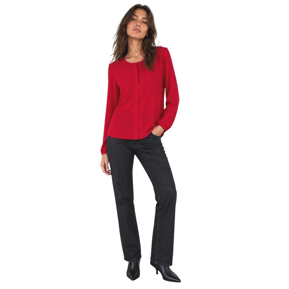 Lauren Ralph Lauren Red Blouse XL Long Sleeve Pleated Front Draped Top